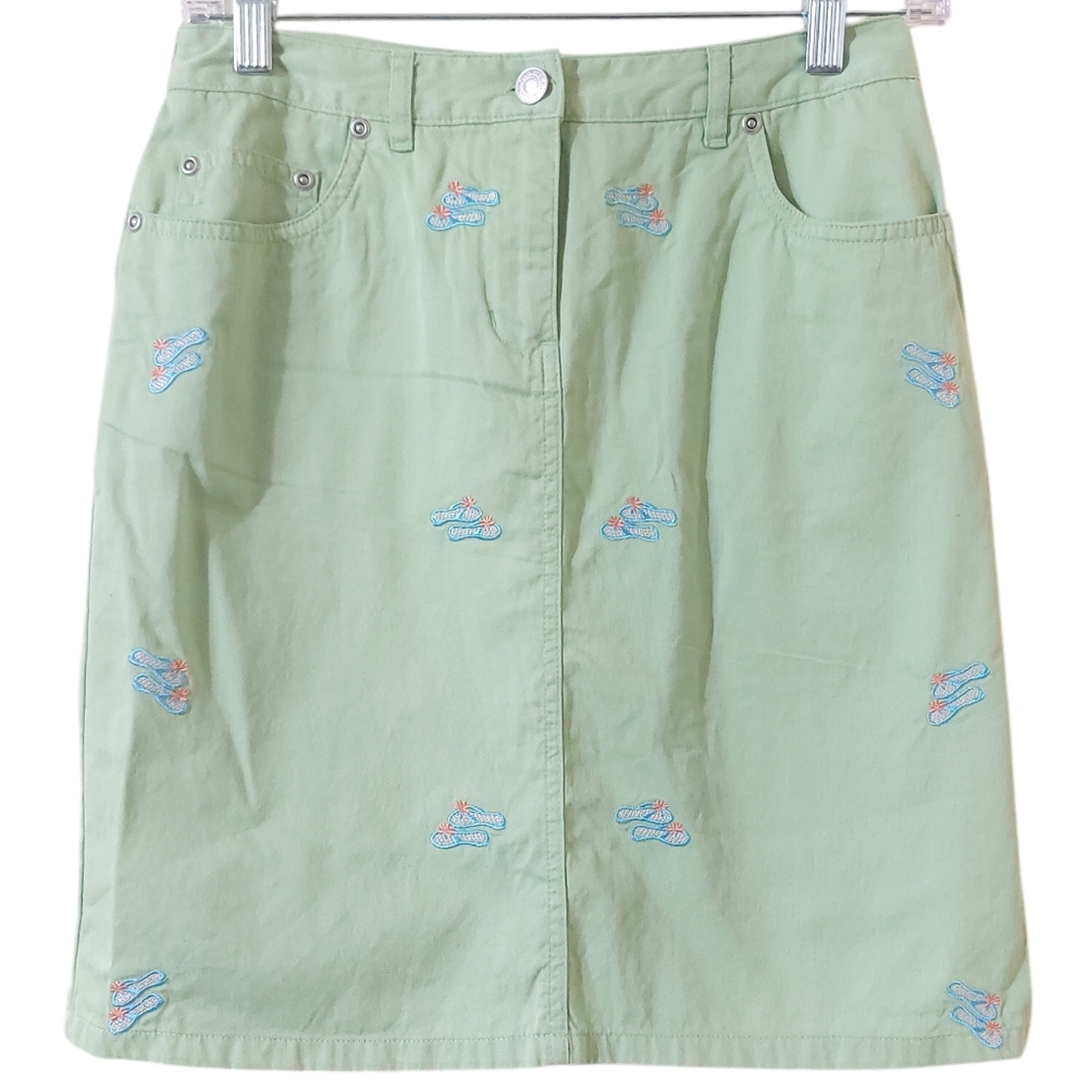 Charter Club Petite Mint Green Cute Flip Flop Sandal Embroidered Mini Skirt